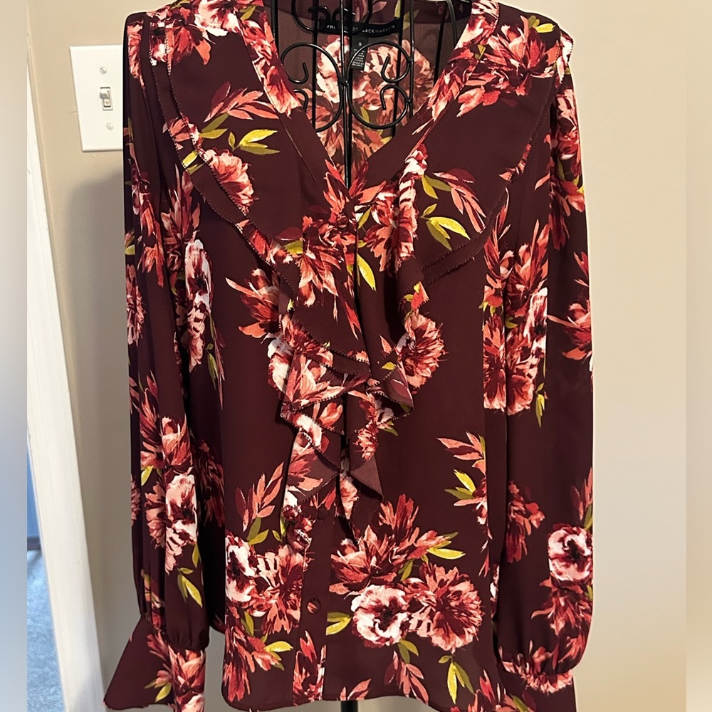WhBM floral ruffle blouse in Dahlia - Picture 3 of 6